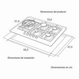 Estufa de Empotrar SI 75 cm Acero a Gas de 5 Puestos - Electrodomesticos | Bylmo