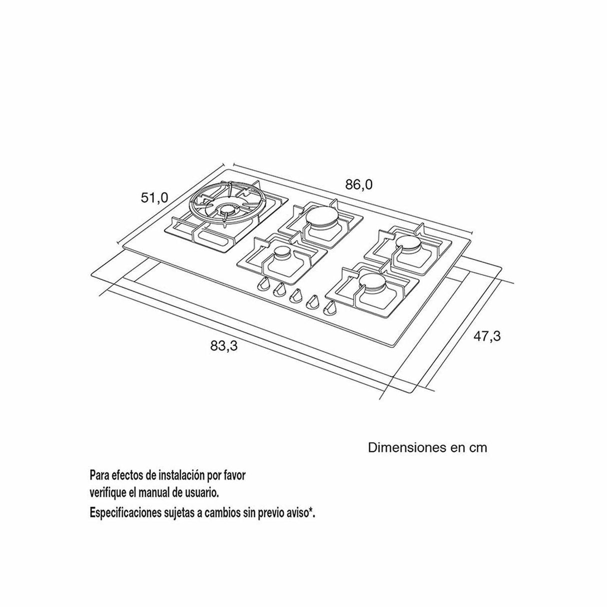 Estufa de Empotrar SI 86 cm Acero a Gas de 5 Puestos - Electrodomesticos | Bylmo