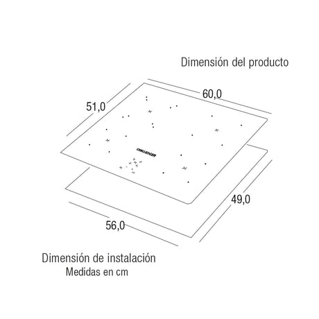 Estufa Eléctrica de Empotrar para Vitrocerámica Challenger Negro 60x51cm de Cuatro Quemadores - Electrodomesticos | Bylmo