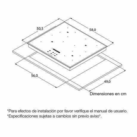 Estufa de Inducción para Empotrar Challenger Negro 58x51cm de Cuatro Quemadores - Electrodomesticos | Bylmo