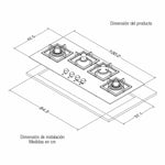 Estufa de Empotrar SQ 100 cm Negro a Gas de 4 Puestos