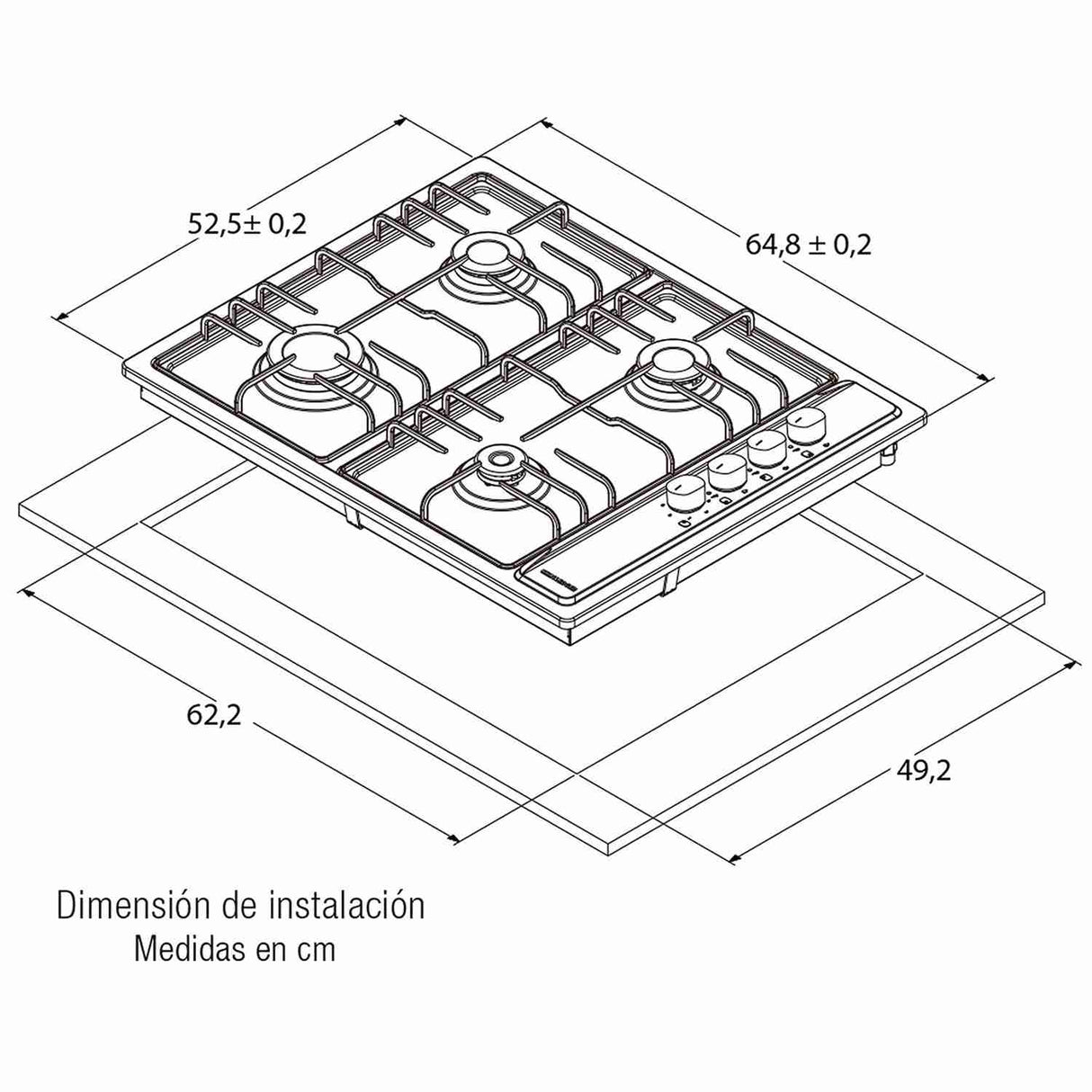 Estufa de Empotrar Challenger Acero 53x65cm de Cuatro Quemadores - Electrodomesticos | Bylmo