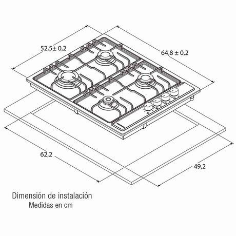 Estufa de Empotrar Challenger Acero 53x65cm de Cuatro Quemadores - Electrodomesticos | Bylmo