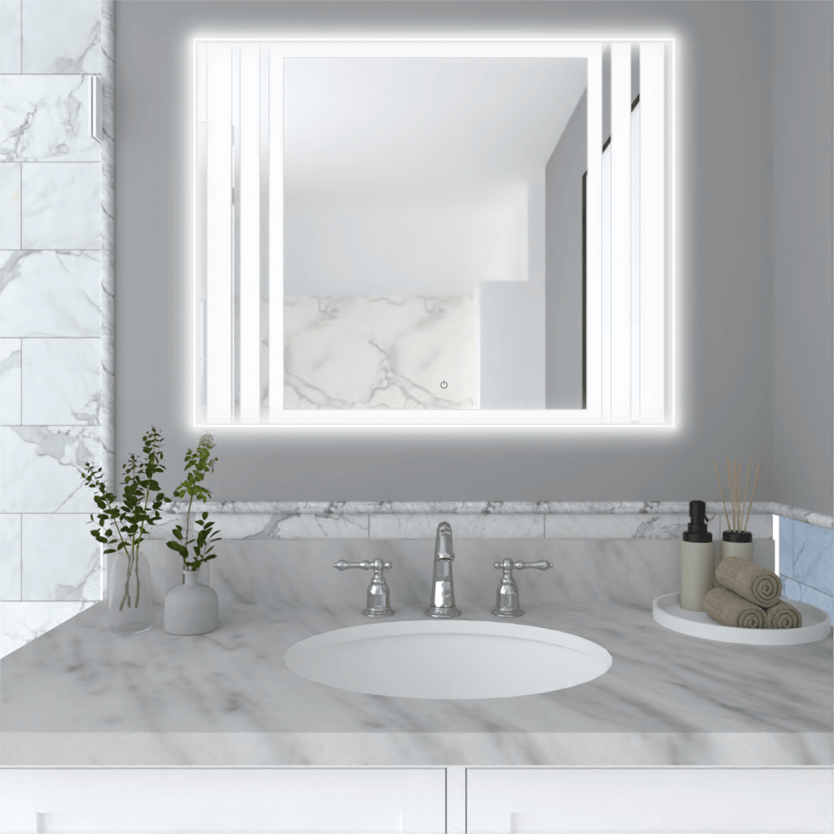 Espejo de Baño Apolo Plateado 100x80cm Rectangular y con Iluminiación Led - Espejos de Baño | Bylmo