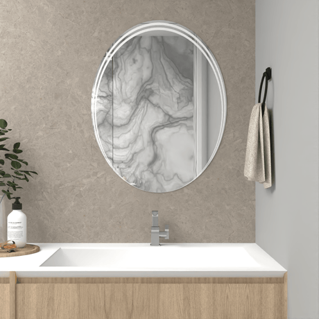 Espejo de Baño Zahara Plateado 55x70cm Redondo - Espejos de Baño | Bylmo