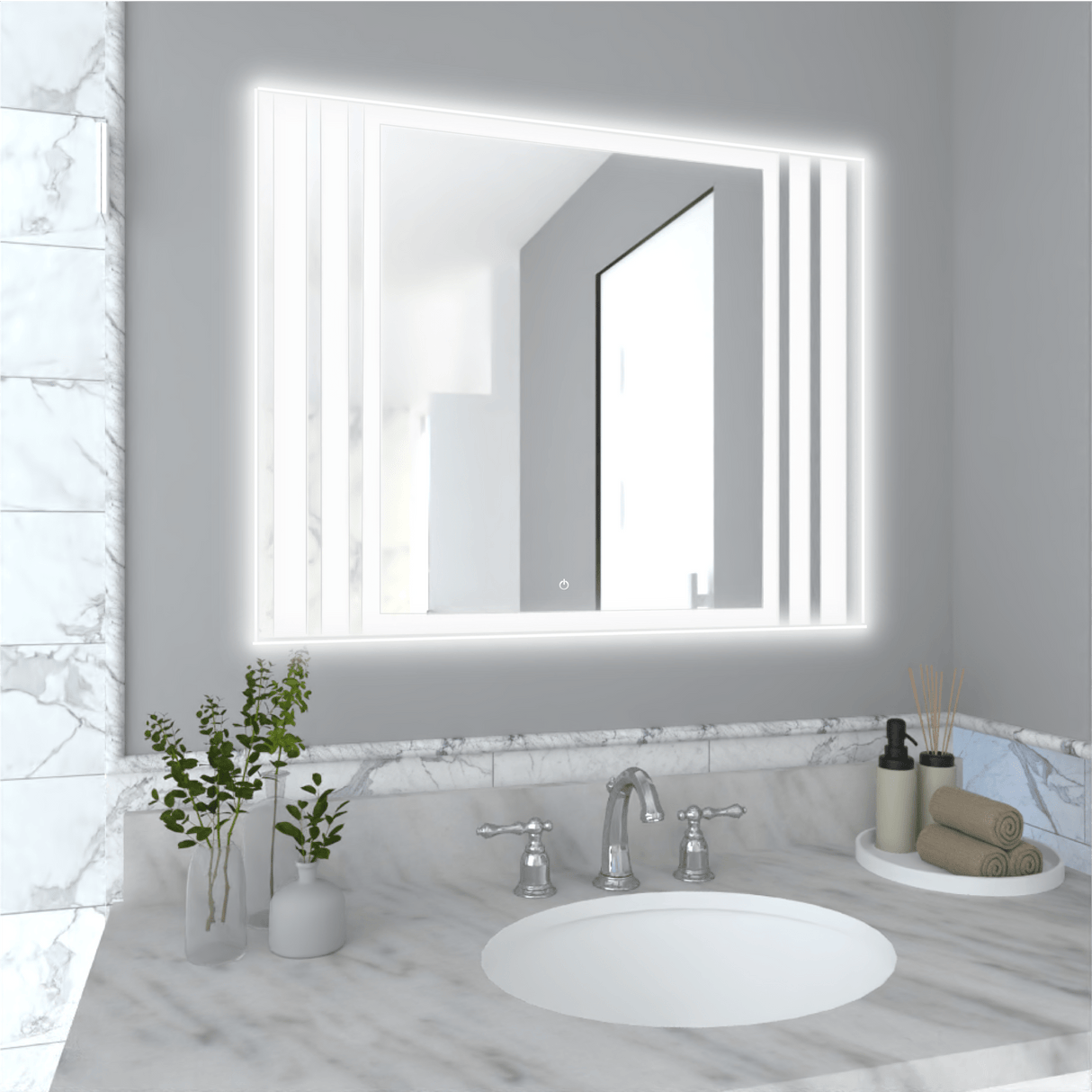 Espejo de Baño Apolo Plateado 100x80cm Rectangular y con Iluminiación Led - Espejos de Baño | Bylmo