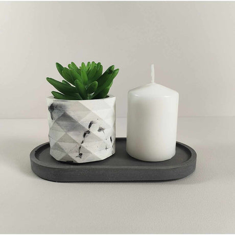 Matera de mesa Lira Mármol Negro 7x6cm de Cemento Circular de 0.2 Litros - Jardineria | Bylmo