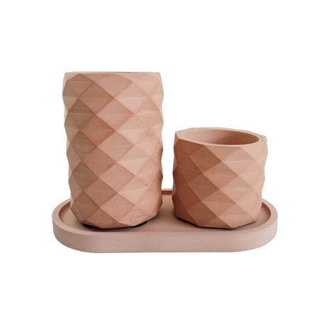 Combo Vaso Porta Cepillos DecoBath Palo de rosa 18 cm con Maceta y Bandeja - Muebles para Baño | Bylmo