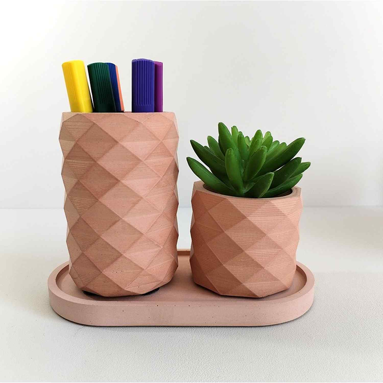 Combo Vaso Porta Cepillos DecoBath Palo de rosa 18 cm con Maceta y Bandeja - Muebles para Baño | Bylmo