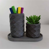 Combo Vaso Porta Cepillos DecoBath Gris Oscuro 18 cm con Maceta y Bandeja - Muebles para Baño | Bylmo