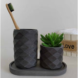 Combo Vaso Porta Cepillos DecoBath Gris Oscuro 18 cm con Maceta y Bandeja - Muebles para Baño | Bylmo
