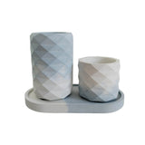 Combo Vaso Porta Cepillos DecoBath Blanco y Azul 18 cm con Maceta y Bandeja - Muebles para Baño | Bylmo