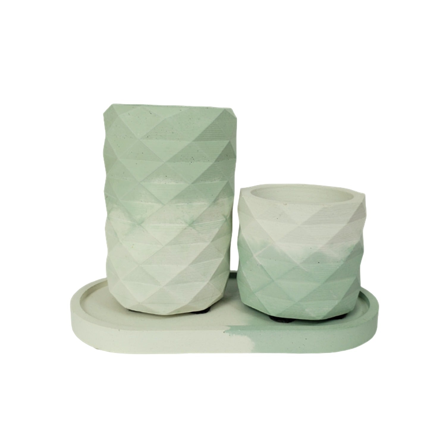 Combo Vaso Porta Cepillos DecoBath Blanco y Menta 18 cm con Maceta y Bandeja - Muebles para Baño | Bylmo