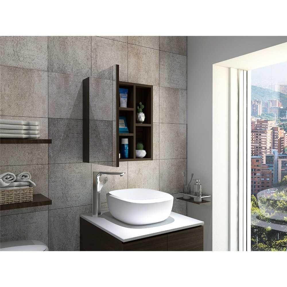 Mueble de lavabo de pared con combinación de gabinete de baño de aluminio,  espejo grueso, lavabo (color marrón, tamaño: 18.9 x 31.9 x 18.9 in)