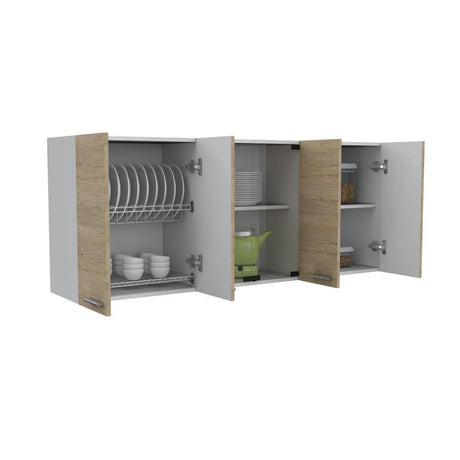 Mueble Superior de Cocina Rovere y Blanco 150x60cm con Seis Puertas con Locero - Cocinas | Bylmo
