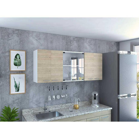 Mueble Superior de Cocina Rovere y Blanco 150x60cm con Seis Puertas con Locero - Cocinas | Bylmo