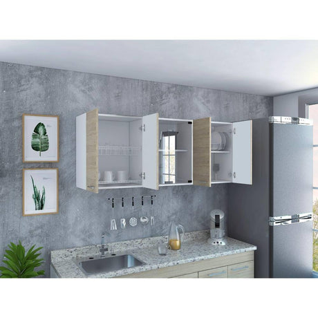 Mueble Superior de Cocina Rovere y Blanco 150x60cm con Seis Puertas con Locero - Cocinas | Bylmo