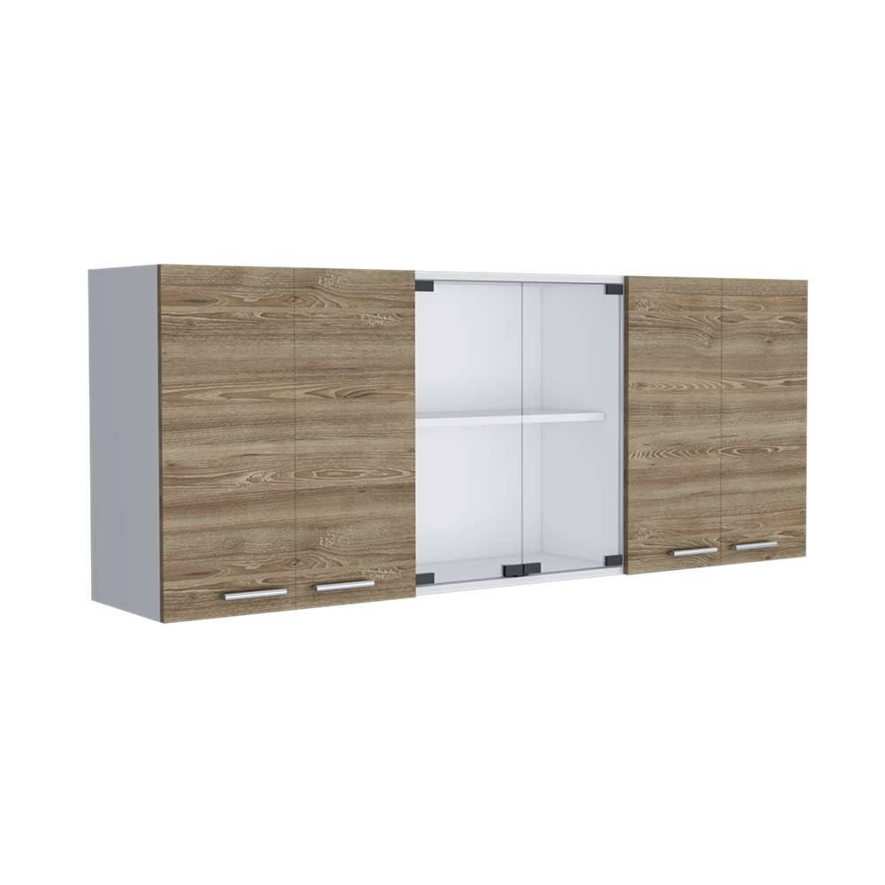 Mueble Superior de Cocina Miel y Blanco 150x60cm con Seis Puertas con Locero - Cocinas | Bylmo