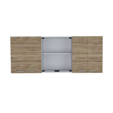 Mueble Superior de Cocina Miel y Blanco 150x60cm con Seis Puertas con Locero - Cocinas | Bylmo