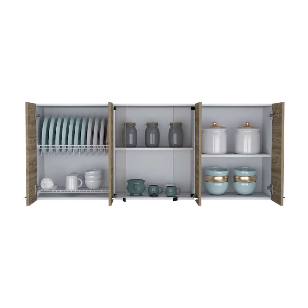 Mueble Superior de Cocina Miel y Blanco 150x60cm con Seis Puertas con Locero - Cocinas | Bylmo