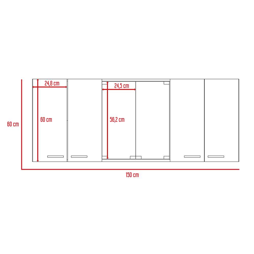 Mueble Superior de Cocina Miel y Blanco 150x60cm con Seis Puertas con Locero - Cocinas | Bylmo