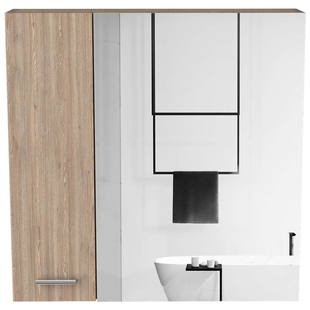 Gabinete de Baño Barcelona Miel 60x60cm Cuadrado con Espejo y con Dos Entrepaños - Gabinetes | Bylmo