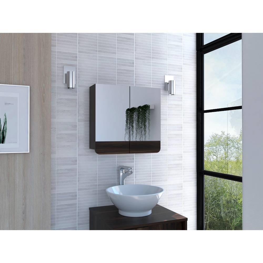 Gabinete Luv Habano y Gris 45 cm con Dos Puertas y Espejo - Gabinetes | Bylmo