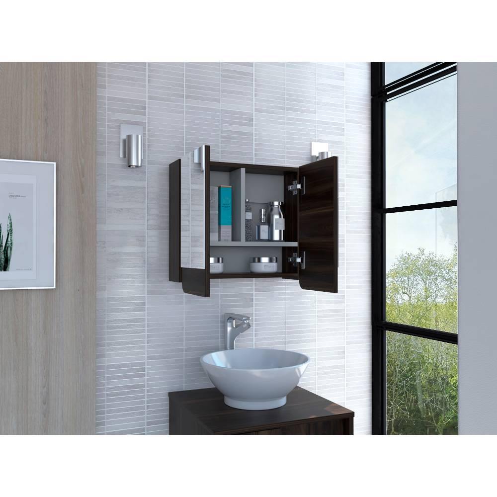 Gabinete Luv Habano y Gris 45 cm con Dos Puertas y Espejo - Gabinetes | Bylmo