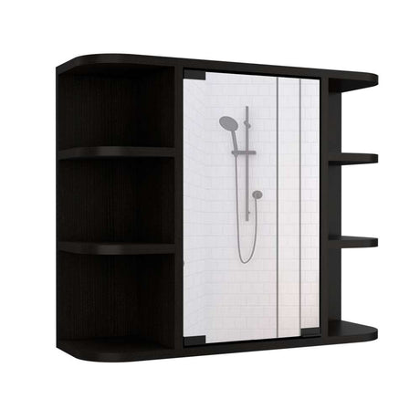 Gabinete de Baño Milan Wengue 60x50cm Cuadrado con Espejo y con Cuatro Entrepaños - Gabinetes | Bylmo