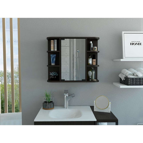 Gabinete de Baño Milan Wengue 60x50cm Cuadrado con Espejo y con Cuatro Entrepaños - Gabinetes | Bylmo