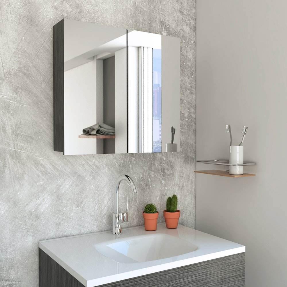 Gabinete Vanta Roble Gris 50 cm con Espejo - Gabinetes | Bylmo
