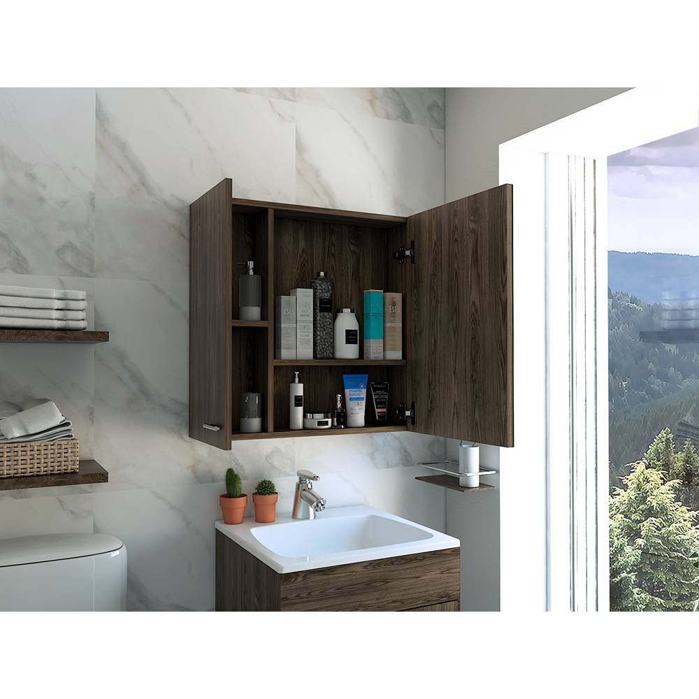 Gabinete de Baño Sines Coñac 60x60cm Cuadrado con Espejo y con Dos Entrepaños - Gabinetes | Bylmo