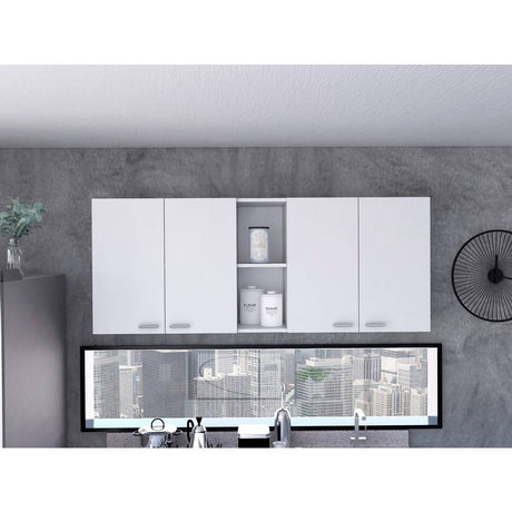 Mueble Superior de Cocina Portofino Blanco 150x60cm con Dos Entrepaños y con Cuatro Puertas - Cocinas | Bylmo