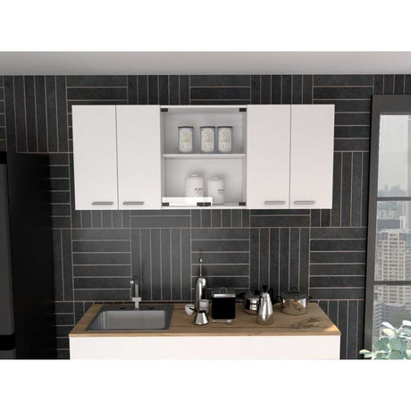 Mueble Superior de Cocina Blanco 150x60cm con Dos Entrepaños y con Seis Puertas - Cocinas | Bylmo