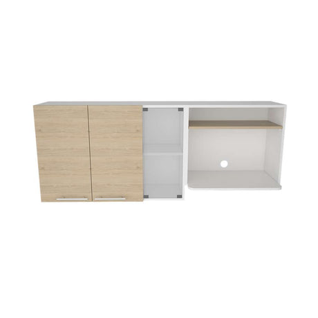 Mueble Superior de Cocina Gina Blanco y Rovere 150x60.2cm con Dos Puertas con Locero y con Espacio para Microondas - Cocinas | Bylmo