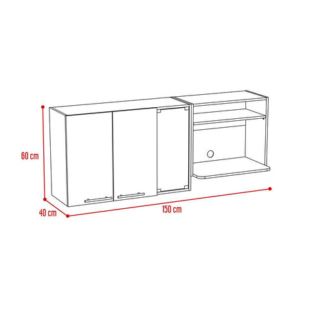 Mueble Superior de Cocina Gina Blanco y Rovere 150x60.2cm con Dos Puertas con Locero y con Espacio para Microondas - Cocinas | Bylmo