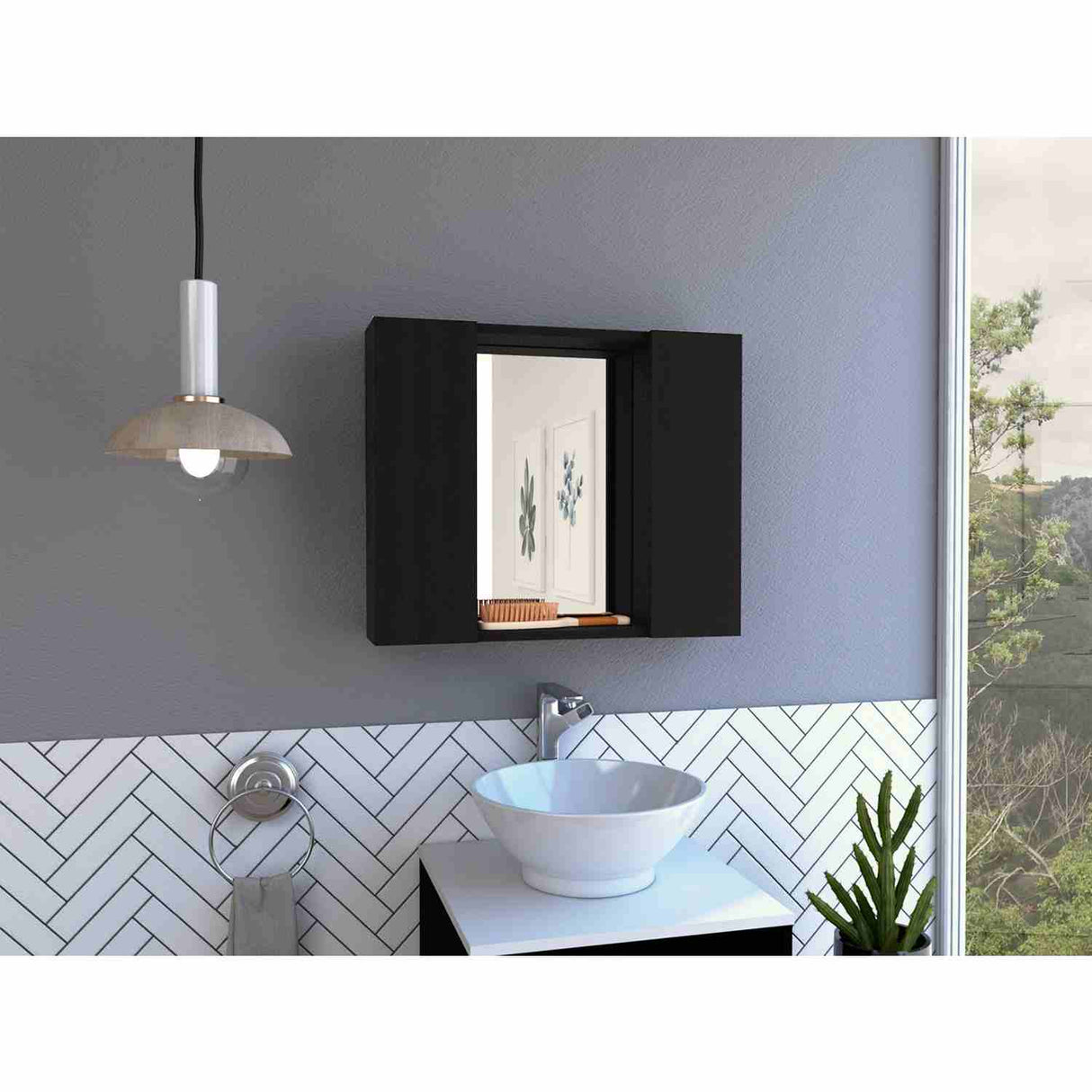 Gabinete de Baño Artemisa Wengue 60x50cm Cuadrado con Espejo y con Cuatro Entrepaños - Gabinetes de Baño | Bylmo