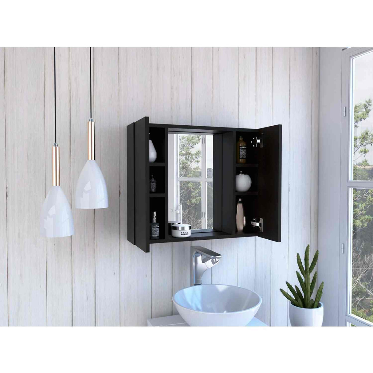 Gabinete de Baño Artemisa Wengue 60x50cm Cuadrado con Espejo y con Cuatro Entrepaños - Gabinetes de Baño | Bylmo