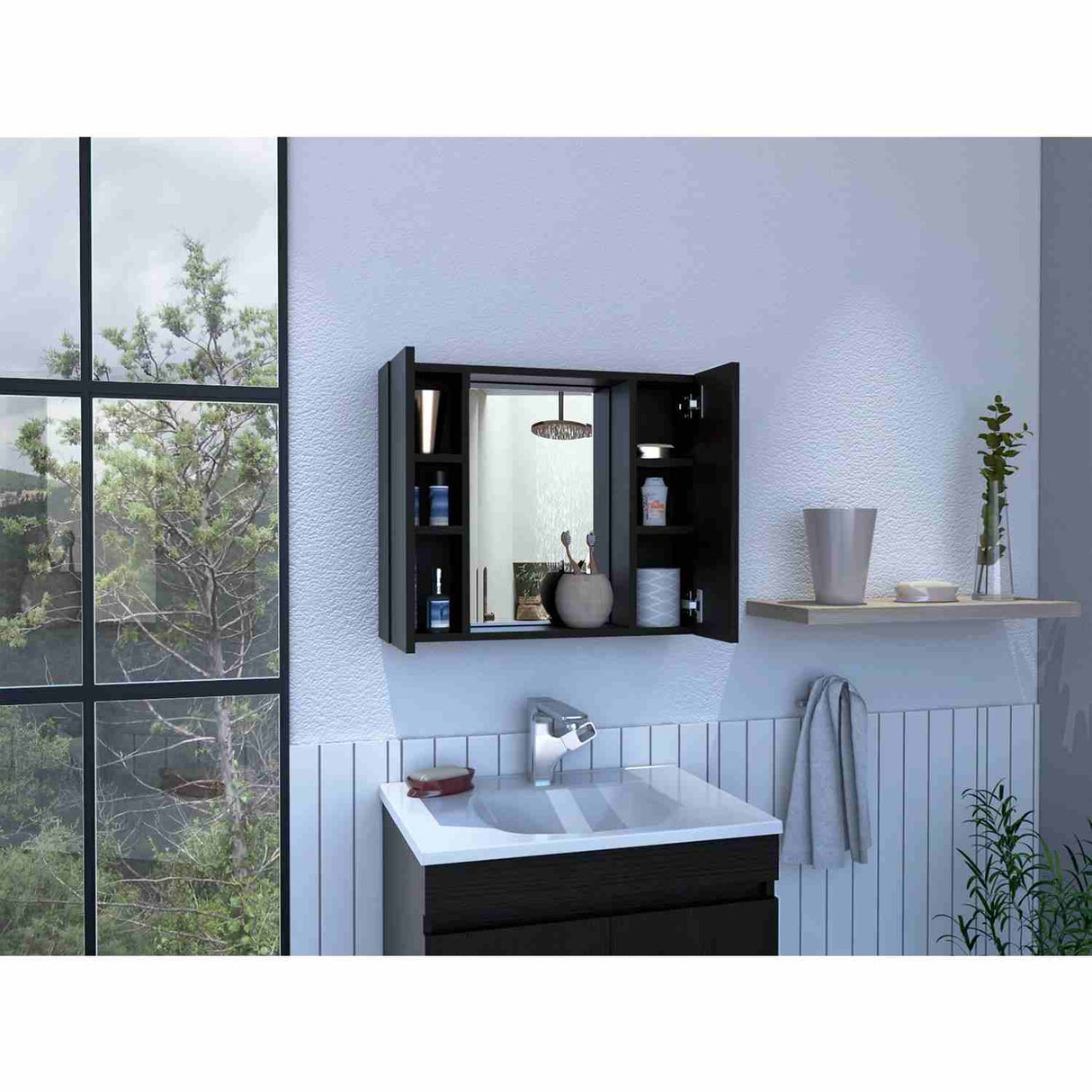 Gabinete de Baño Artemisa Wengue 60x50cm Cuadrado con Espejo y con Cuatro Entrepaños - Gabinetes de Baño | Bylmo