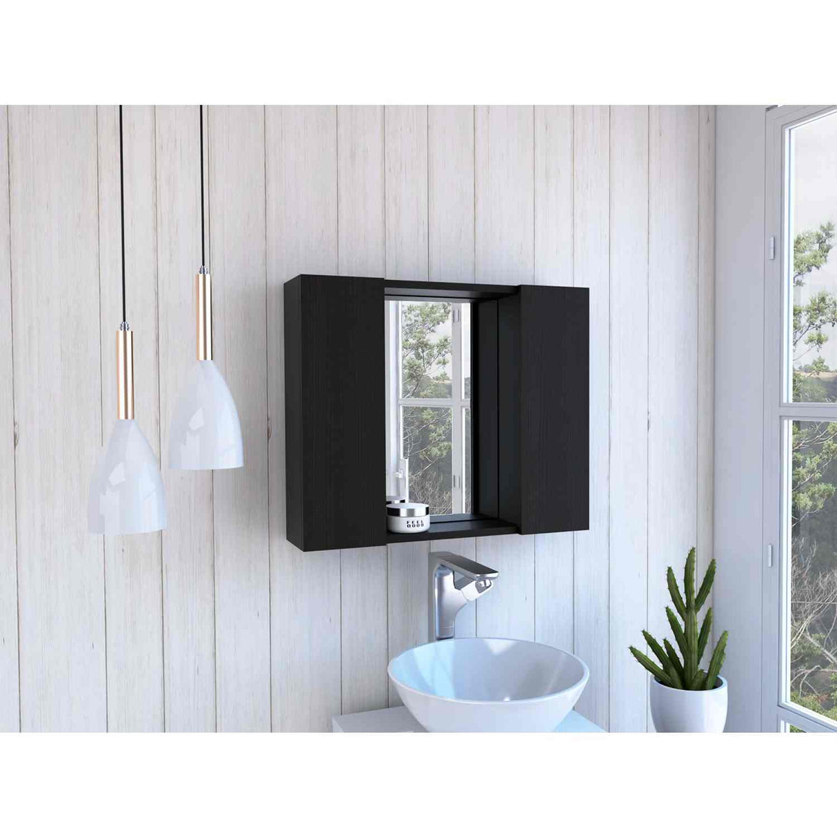 Gabinete de Baño Artemisa Wengue 60x50cm Cuadrado con Espejo y con Cuatro Entrepaños - Gabinetes de Baño | Bylmo