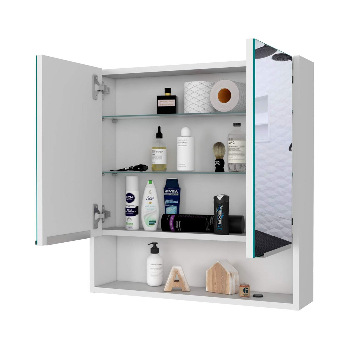 Gabinete de Baño Jaspe Blanco 60x63cm Cuadrado con Espejo y con Tres Entrepaños - Gabinetes de Baño | Bylmo