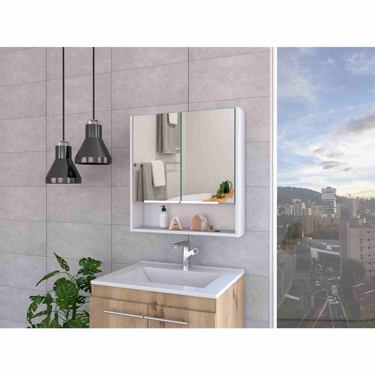 Gabinete de Baño Jaspe Blanco 60x63cm Cuadrado con Espejo y con Tres Entrepaños - Gabinetes de Baño | Bylmo