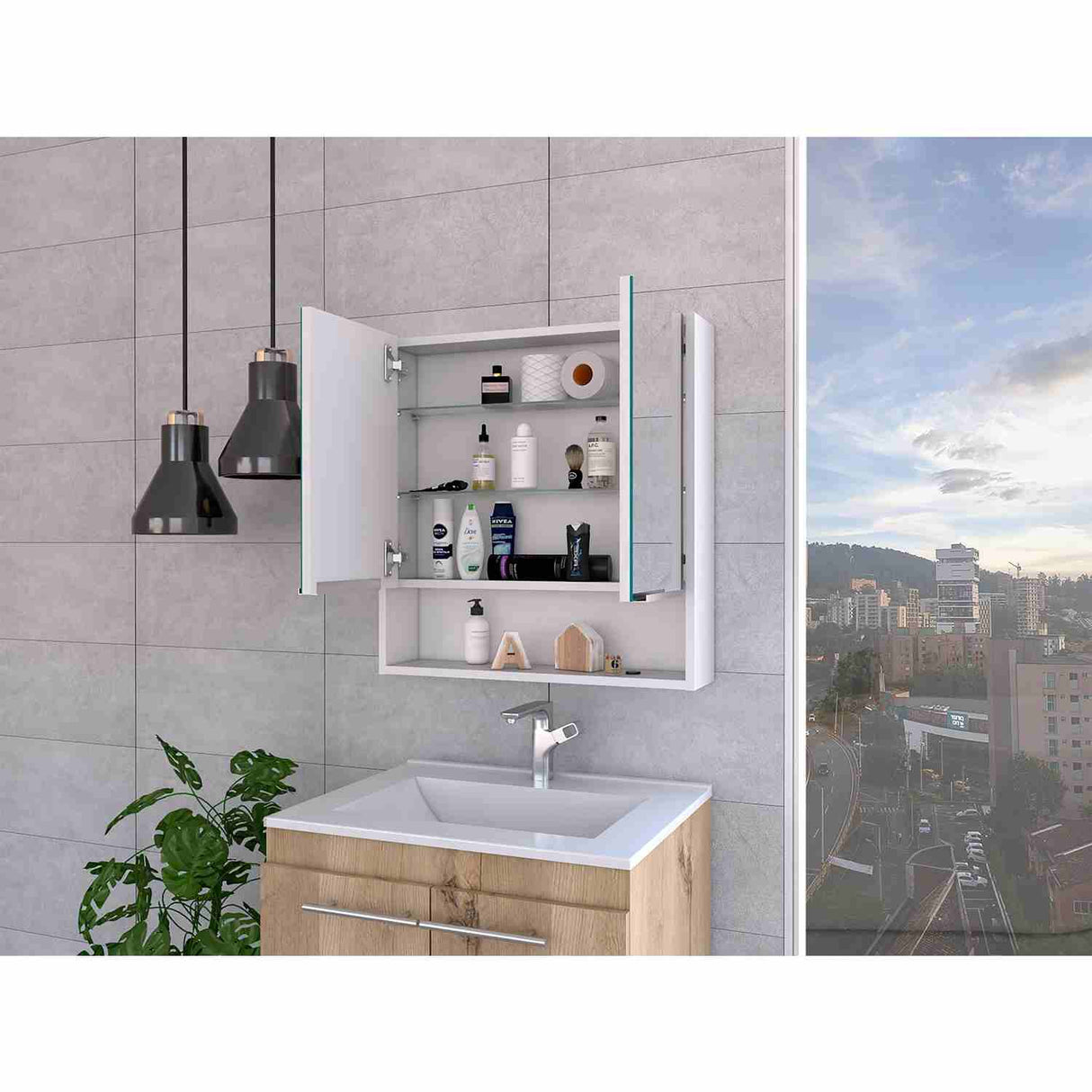 Gabinete de Baño Jaspe Blanco 60x63cm Cuadrado con Espejo y con Tres Entrepaños - Gabinetes de Baño | Bylmo