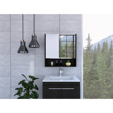 Gabinete de Baño Jaspe Wengue 60x62.5cm Cuadrado con Espejo y con Tres Entrepaños - Gabinetes | Bylmo