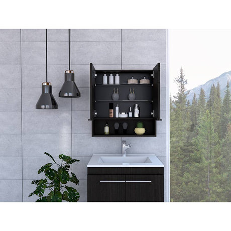 Gabinete de Baño Jaspe Wengue 60x62.5cm Cuadrado con Espejo y con Tres Entrepaños - Gabinetes | Bylmo