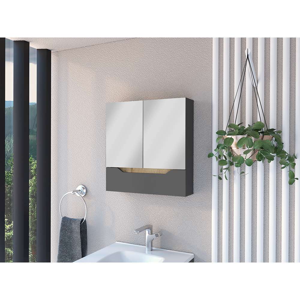 Gabinete de Baño Laurent Plomo 60 cm con Dos Puertas y Entrepaños - Gabinetes de Baño | Bylmo