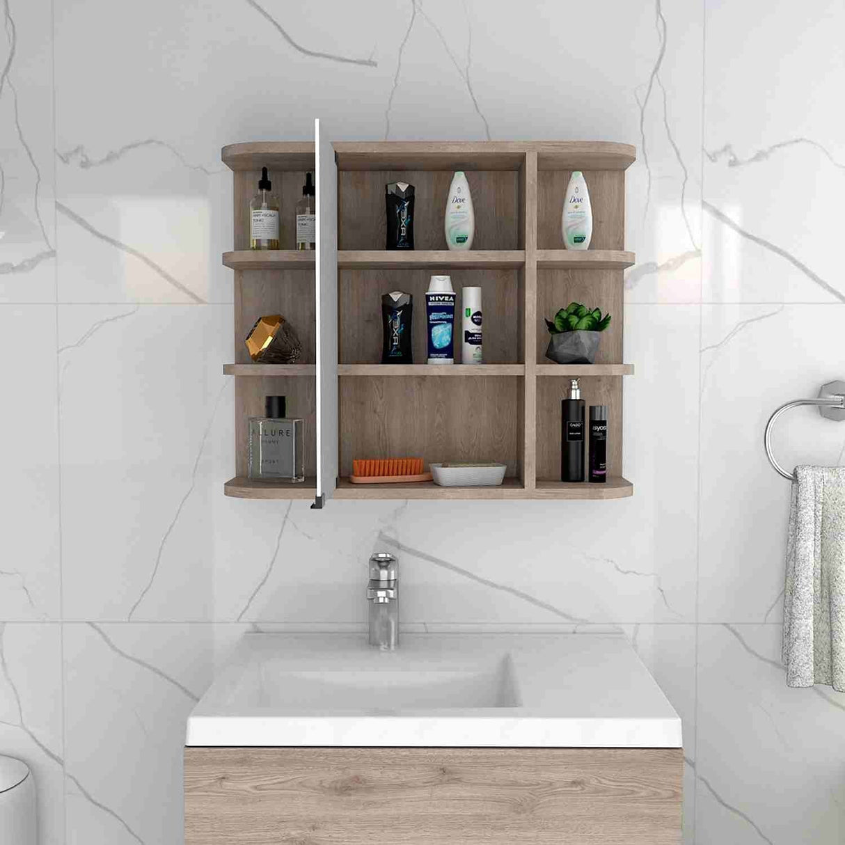 Gabinete de Baño Milan Ceniza 60x50cm Cuadrado con Espejo y con Cuatro Entrepaños - Gabinetes de Baño | Bylmo
