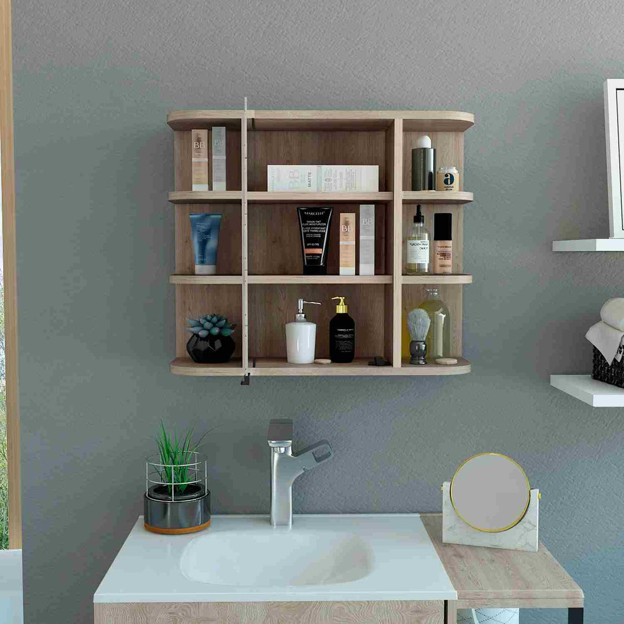 Gabinete de Baño Milan Ceniza 60x50cm Cuadrado con Espejo y con Cuatro Entrepaños - Gabinetes de Baño | Bylmo