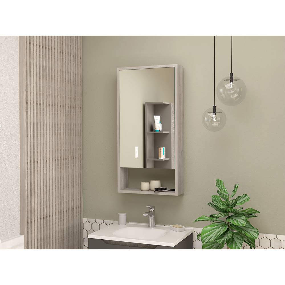 Gabinete de Baño Mariana Ceniza 45.5x90cm Rectangular con Espejo y con Dos Entrepaños - Gabinetes | Bylmo