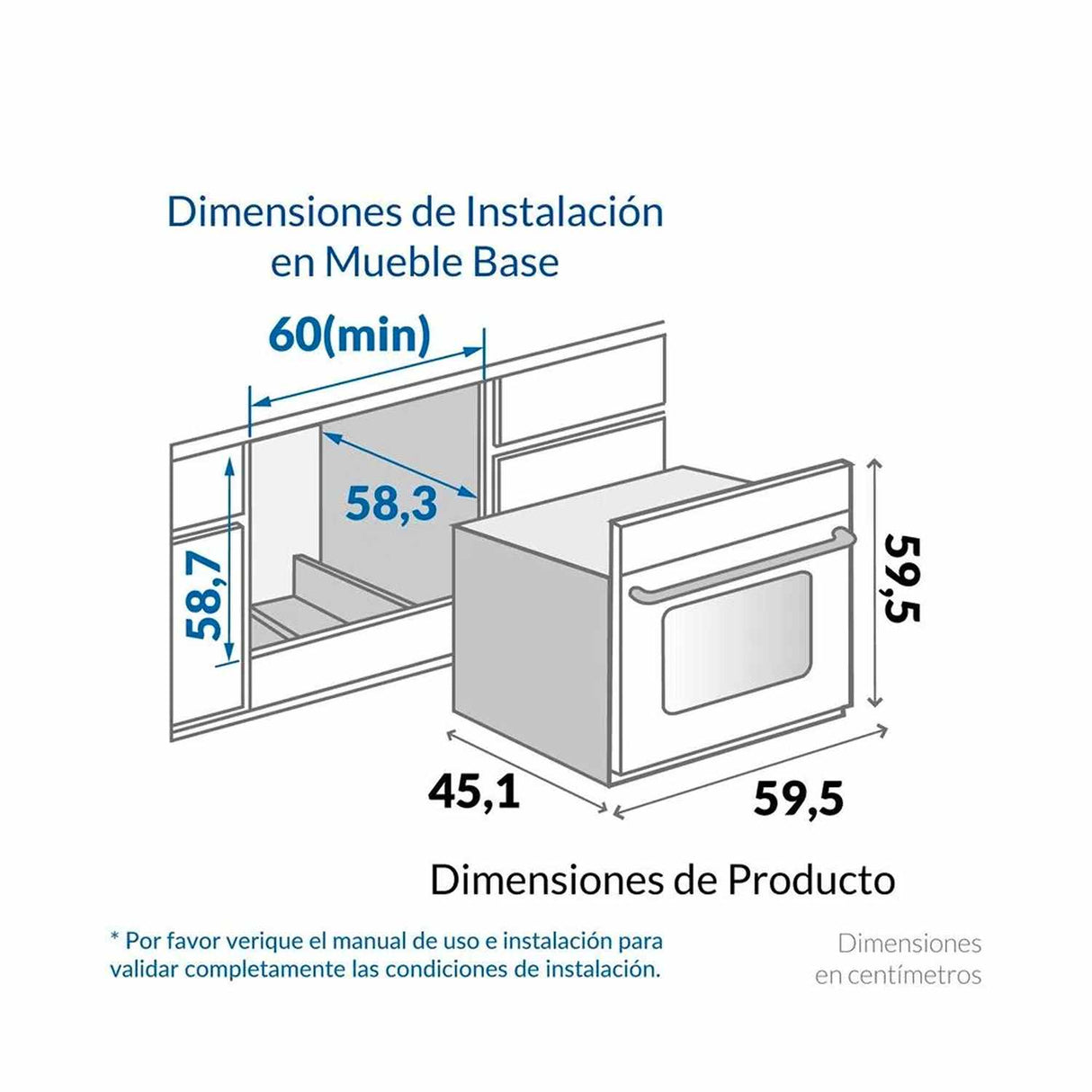 Horno de Empotrar Electrico Multifunción Challenger Acero 60x60cm 53 Litros - Electrodomesticos | Bylmo